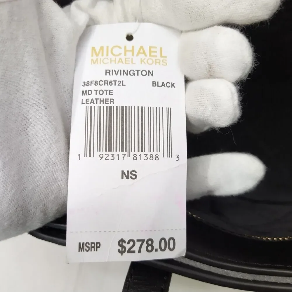 Michael Kors Rivington Black Leather Turnlock Double Handles Tote Bag - $278 - Picture 15 of 16